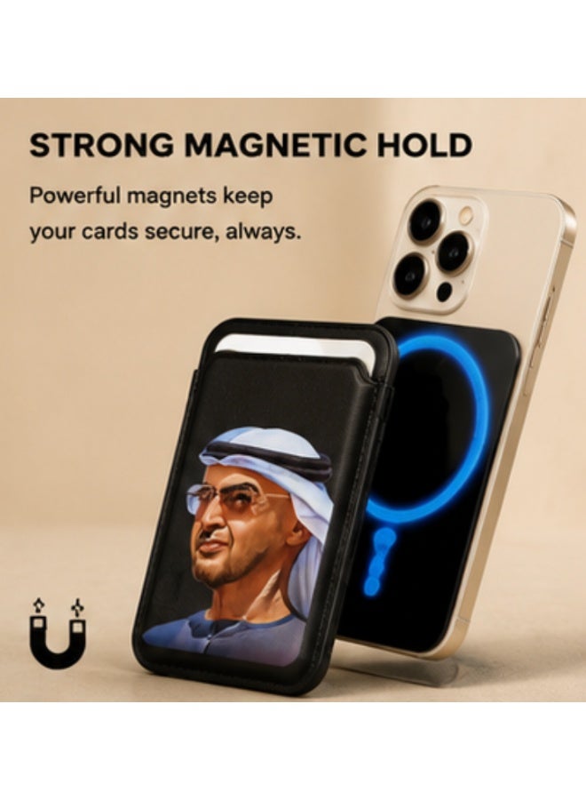 PU Leather Magnetic Card Wallet, UAE-Inspired Design, Slim Phone Card Holder for 3 Cards - Image 3