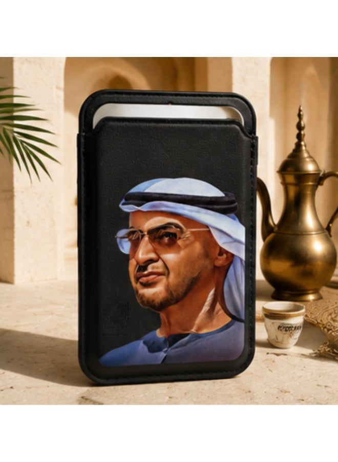 PU Leather Magnetic Card Wallet, UAE-Inspired Design, Slim Phone Card Holder for 3 Cards - Image 1