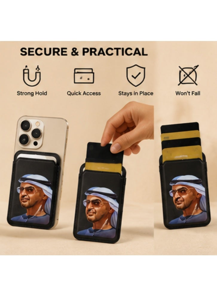 PU Leather Magnetic Card Wallet, UAE-Inspired Design, Slim Phone Card Holder for 3 Cards - Image 2