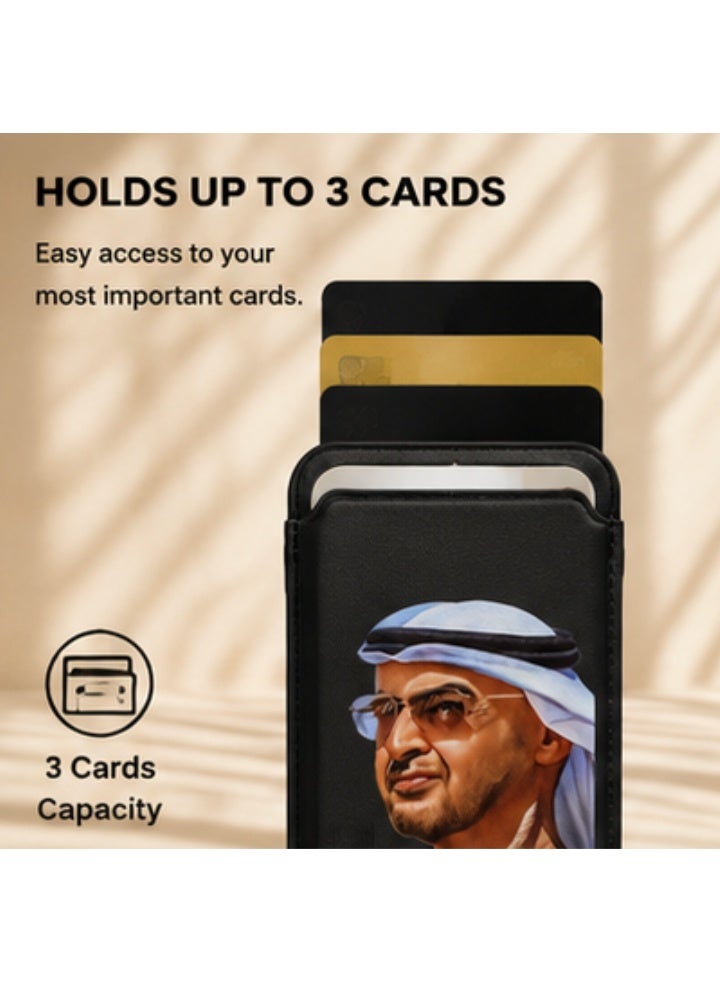 PU Leather Magnetic Card Wallet, UAE-Inspired Design, Slim Phone Card Holder for 3 Cards - Image 4
