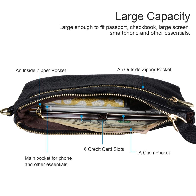 befen befen Black Genuine Leather Wristlet Clutch Cell Phone Wallet Purse Smartphone Wristlet Wallet Purses and Handbags for Women  - Image 3