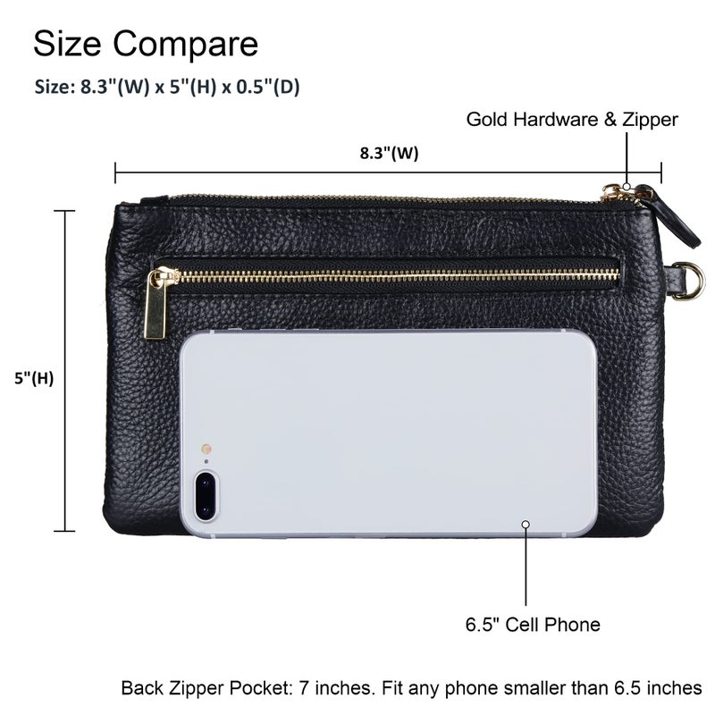 befen befen Black Genuine Leather Wristlet Clutch Cell Phone Wallet Purse Smartphone Wristlet Wallet Purses and Handbags for Women  - Image 4