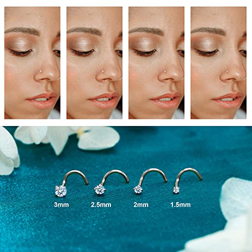 Monily 20g Nose Ring Surgical Steel 16pcs 20g Stainless Steel Nose Ring Stud for Women Screw Nose Stud 1.5mm 2mm 2.5mm 3mm CZ Body Piercing for Women Men (6.50, 20G, Screw) - Image 4