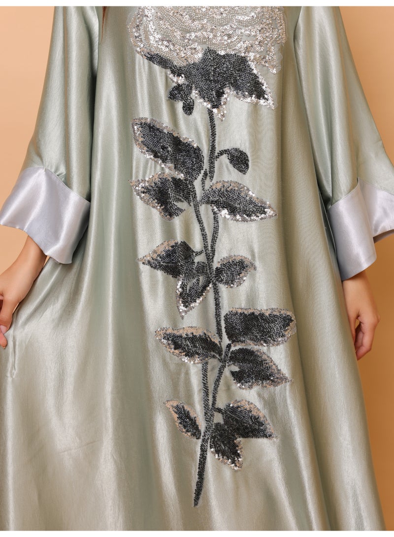 اكسا أكمام عصرية أنيقة من القماش اللامع بتصميم زهور كبيرة - Image 5