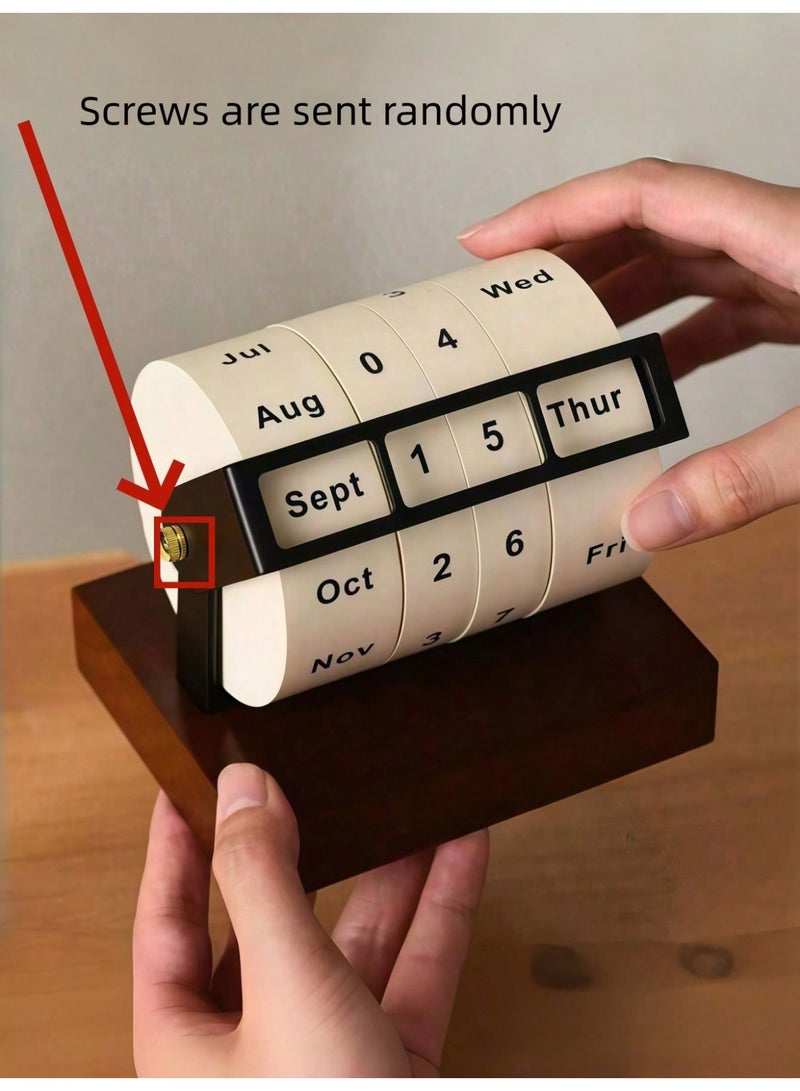 MUJIU Retro Mechanical Rotating Perpetual Calendar - Handcrafted Solid Wood DeskOrnament - Vintage Manual Monthly & Day Indicator - Creative Office & HomeTabletop Decor - Premium Gift Box Packaging - Image 5