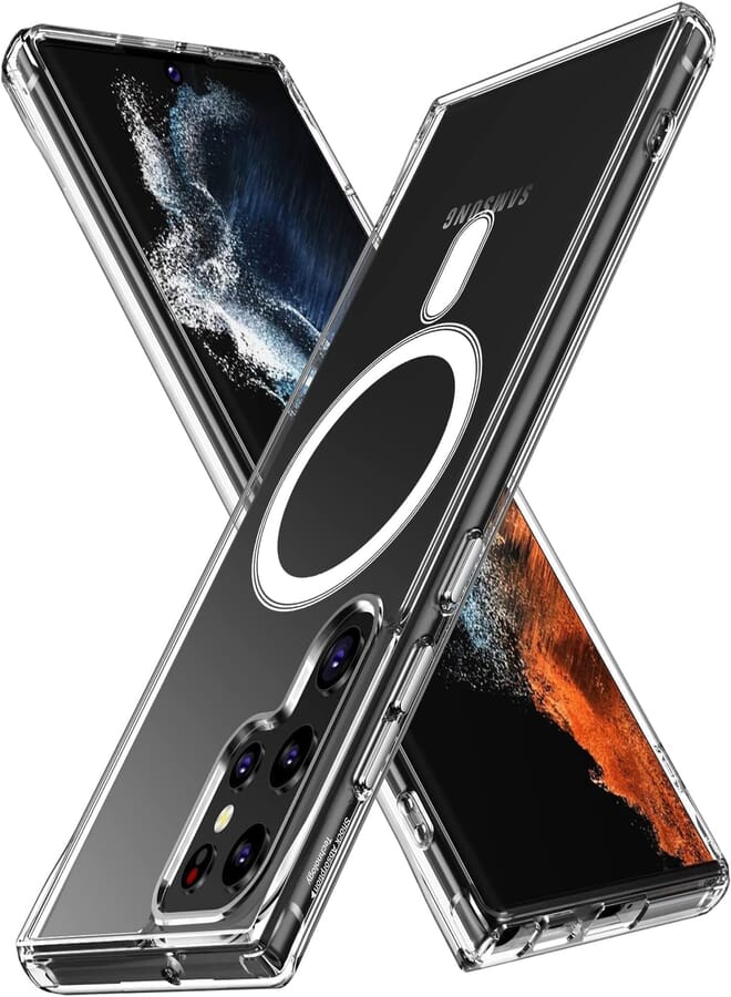 Next Next store Magnetic Clear Case Compatible with Samsung Galaxy S22 Ultra, Ultra-Thin Shockproof Transparent Non-Yellowing Camera Lens Protection 1.5mm Raised Edge, Can Protect Your Screen and Camera