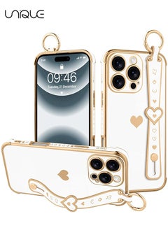 Compatible with iPhone 16 Pro Max Case, Adjustable Wrist Strap Kickstand, Cute Heart Luxury Gold Plating Bumper, Women Girl Men Protective Case Cover, White - pzsku/ZBFF9BEBFF8BA6432BA18Z/45/_/1727159360/deca8a49-2f34-43a4-bc3e-dfda5ae39aa3