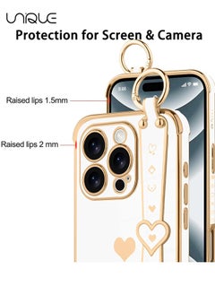 Compatible with iPhone 16 Pro Max Case, Adjustable Wrist Strap Kickstand, Cute Heart Luxury Gold Plating Bumper, Women Girl Men Protective Case Cover, White - pzsku/ZBFF9BEBFF8BA6432BA18Z/45/_/1727159396/2d699a23-63d9-4ecc-8d38-7a67281736c9