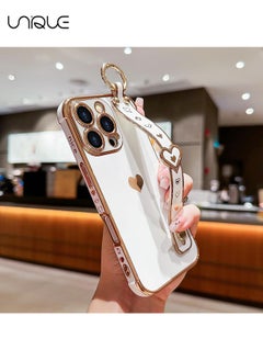 Compatible with iPhone 16 Pro Max Case, Adjustable Wrist Strap Kickstand, Cute Heart Luxury Gold Plating Bumper, Women Girl Men Protective Case Cover, White - pzsku/ZBFF9BEBFF8BA6432BA18Z/45/_/1727159465/4fc1d4a8-2130-4664-beed-f9f2ff464503