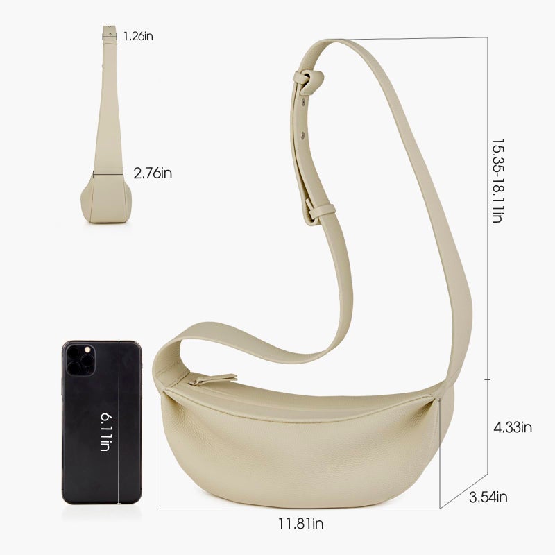 DONNAIN Genuine Leather Sling Bags Crossbody Women, Minimalist Style Casual Chest Bags with Wide Strap (New Beige) - Image 3