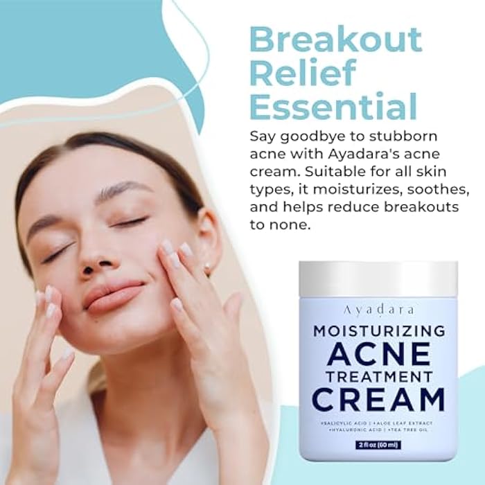 AYADARA Moisturizing Acne Cream, Salicylic Acid Face Moisturizer for Oily & Acne-Prone Skin, Helps with Pimples, Blackheads, Whiteheads, Hormonal & Cystic Acne, for Men and Women, 90-Day Supply by Ayadara - Image 5
