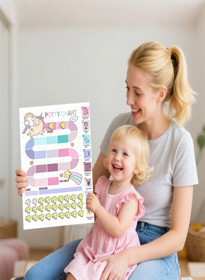 Boqon Reusable Magnetic Potty Training Chart, Potty Training Reward Chart for Toddlers Girls with 27 Diamond Magnetic, Develop Toilet Habits Reward Charts for Toddler Girls, Kids (Unicorn1) - Image 2