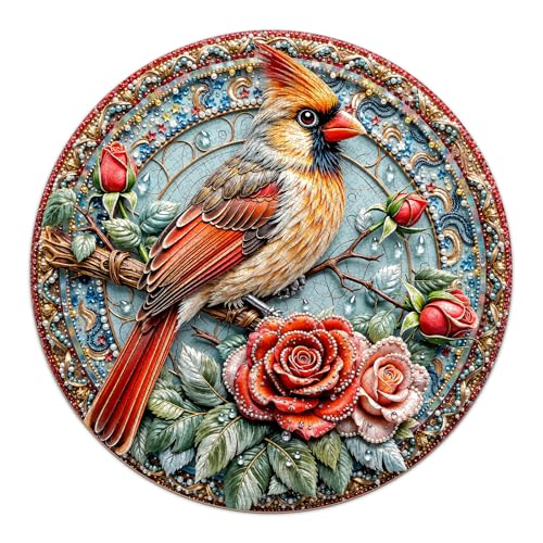 AEEKDOOK Embroidery Cardinal Puzzles for Adults 1000 Pieces Beautiful Bird Flower Rose Jigsaw Puzzles 1000 Pieces for Adults Fun Puzzles with Letters On Back Challenging Game Toys 265 265in - Image 1