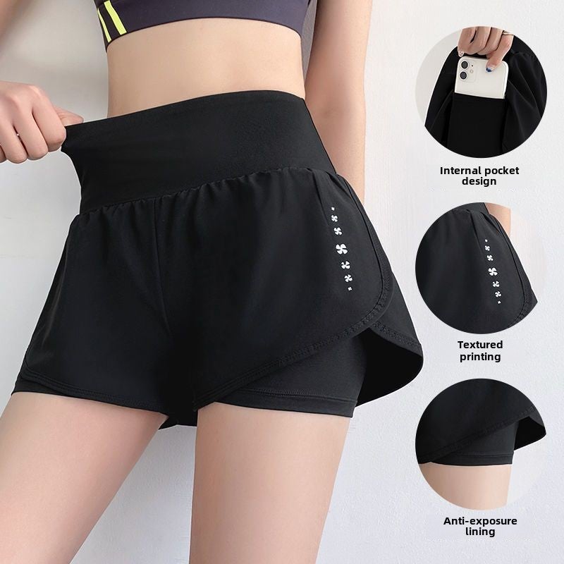 Womens Quick-Dry Yoga Shorts with Pockets black print - Image 1