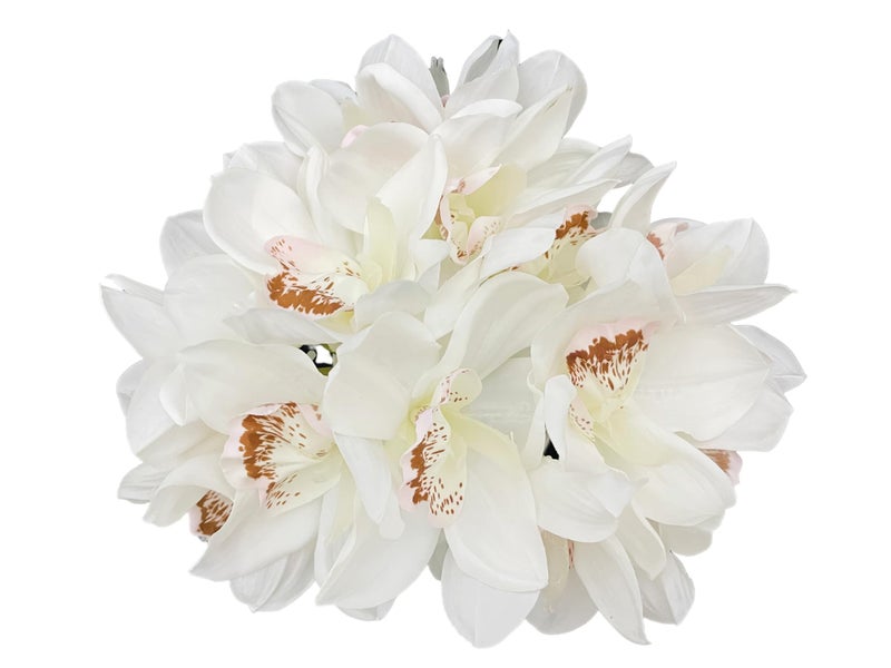 LebriTamFa 12 PCS High Quaulity Latex Real Touch Cymbidium Orchid Artificial Flower Bouquet for Wedding Holiday Bridal Bouquet Home Party Decor Bridesmaid (White) - Image 2