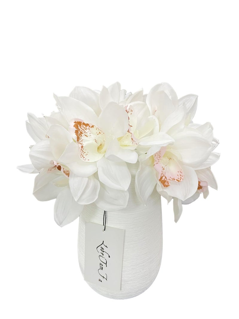 LebriTamFa 12 PCS High Quaulity Latex Real Touch Cymbidium Orchid Artificial Flower Bouquet for Wedding Holiday Bridal Bouquet Home Party Decor Bridesmaid (White) - Image 4
