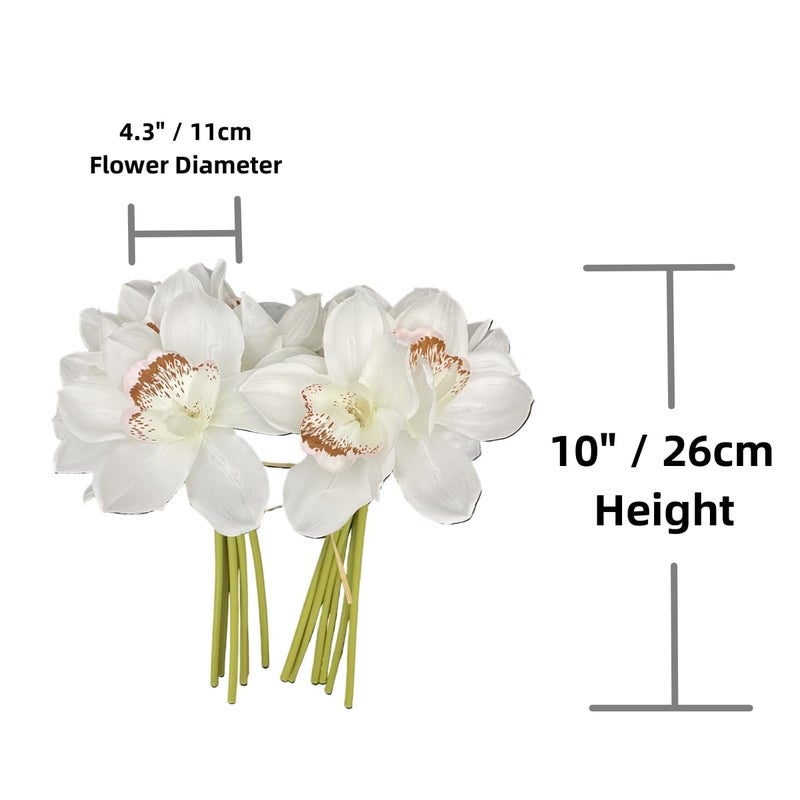LebriTamFa 12 PCS High Quaulity Latex Real Touch Cymbidium Orchid Artificial Flower Bouquet for Wedding Holiday Bridal Bouquet Home Party Decor Bridesmaid (White) - Image 3