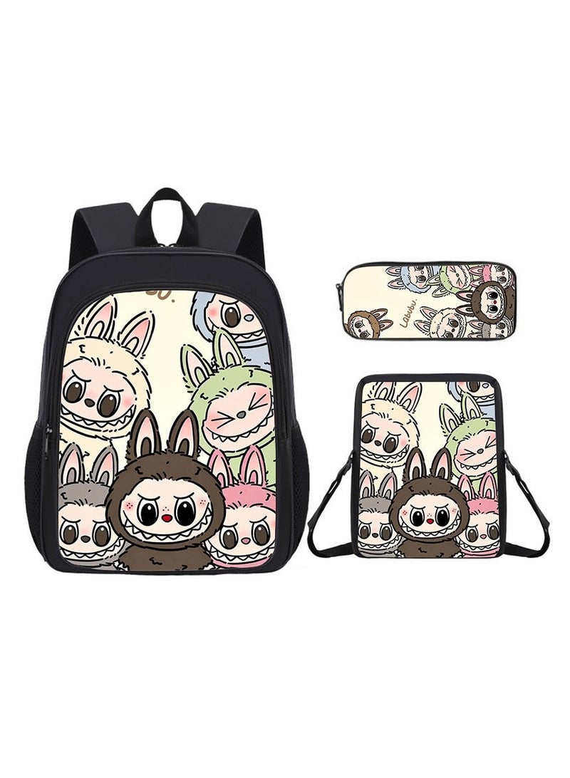 Labubu Student Cartoon Schoolbag Cute Children's Backpack Large Capacity Backpack 34*26*14CM + Lunch Bag 23*19*6CM + Pencil Case 11*24*7CM Three-piece Set - Image 1