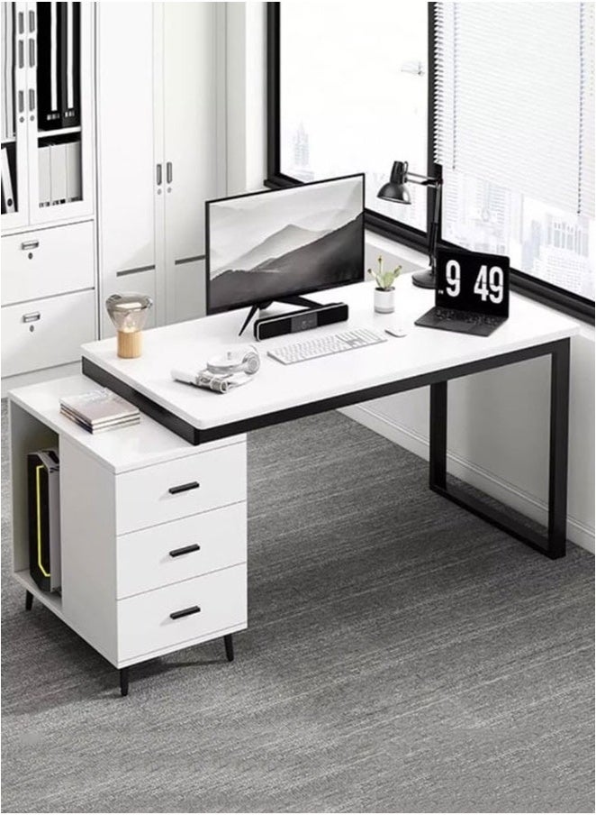 GoldenLike  مكتب كمبيوتر، مكتب ألعاب، طاولة مكتب منزلي مع خزانة تخزين، طاولة دراسة 120 * 60 * 75  سم مع رف كتب، مكتب عمل للكتابة والقراءة، مكتب تنفيذي، مكتب كمبيوتر محمول، محطة عمل مكتب منزلي (الكرسي غير متضمن) - Image 1