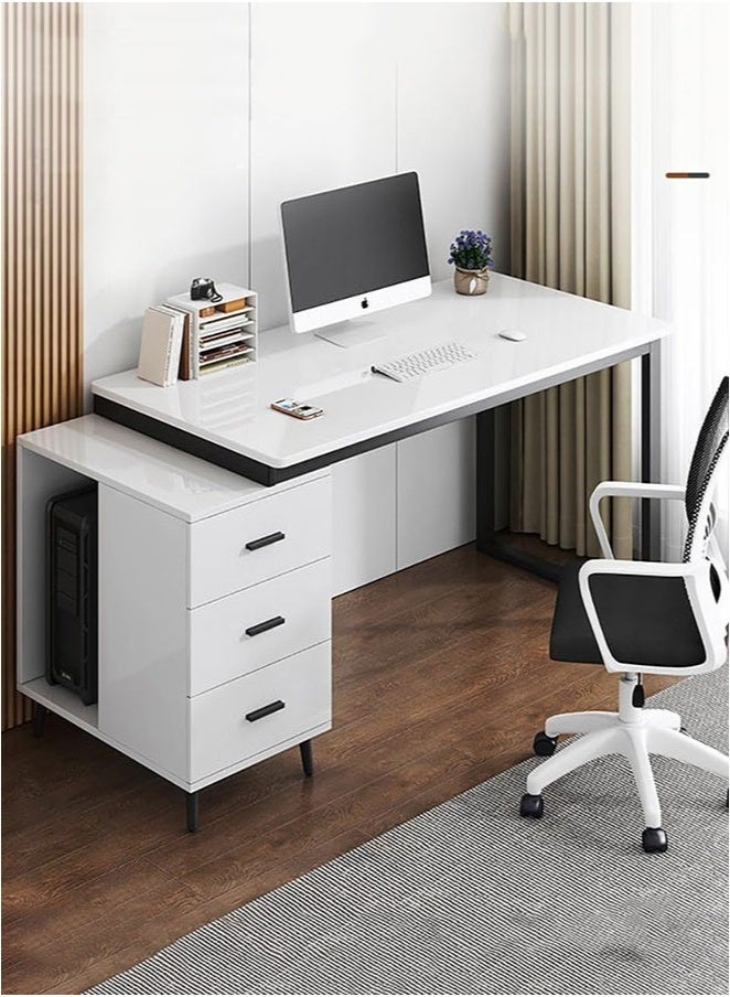 GoldenLike  مكتب كمبيوتر، مكتب ألعاب، طاولة مكتب منزلي مع خزانة تخزين، طاولة دراسة 120 * 60 * 75  سم مع رف كتب، مكتب عمل للكتابة والقراءة، مكتب تنفيذي، مكتب كمبيوتر محمول، محطة عمل مكتب منزلي (الكرسي غير متضمن) - Image 3