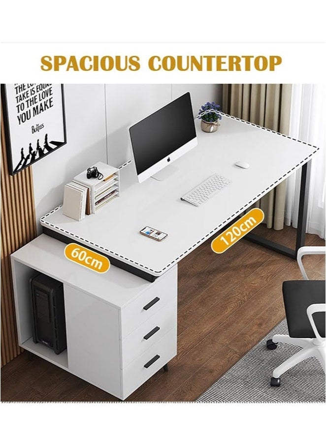 GoldenLike  مكتب كمبيوتر، مكتب ألعاب، طاولة مكتب منزلي مع خزانة تخزين، طاولة دراسة 120 * 60 * 75  سم مع رف كتب، مكتب عمل للكتابة والقراءة، مكتب تنفيذي، مكتب كمبيوتر محمول، محطة عمل مكتب منزلي (الكرسي غير متضمن) - Image 4