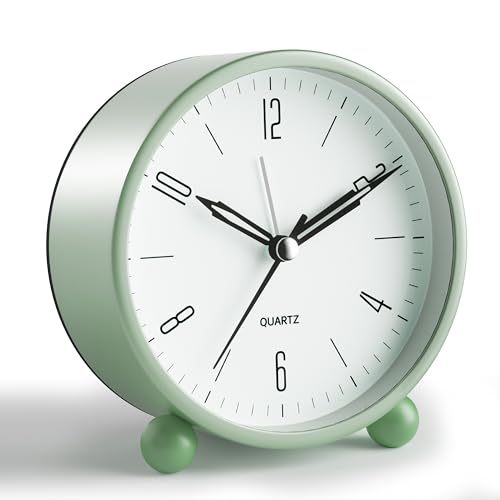 Jall Analog Alarm Clock, 4 inch Super Silent Non Ticking Small Clock with Night Light, Battery Operated, Simple Design, Old Fashioned Style Ideal Decor, for Bedroom, Bedside, Desk, Adult, Kid, Gift, Green - Image 1