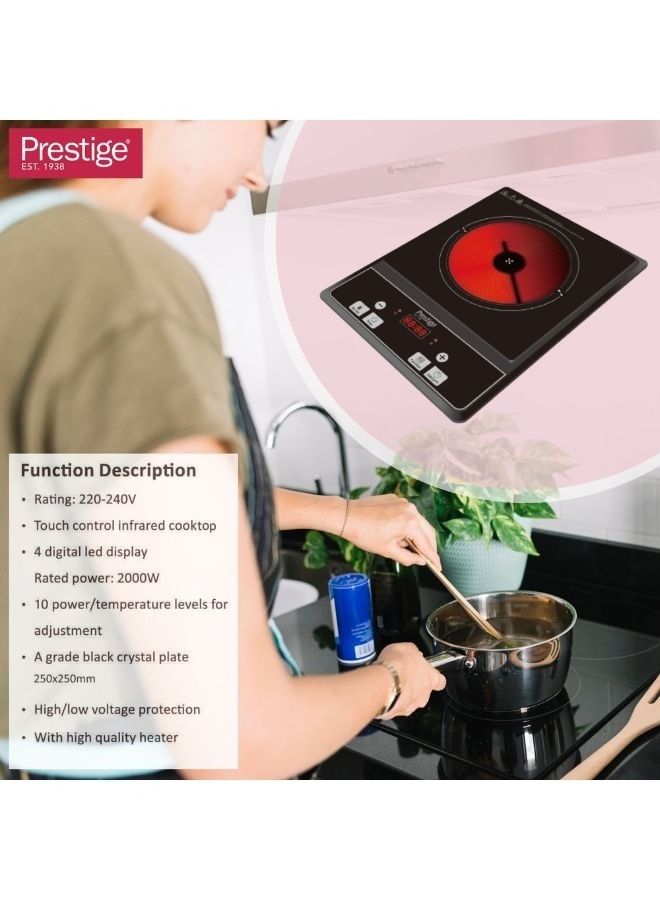 Prestige Infrared Electric Hot Plate Touch Control Cooker Electric 10 Temperature Level Stove For Cooking with High Quality Black Crystal Plate Glass Surface Compatible For All Cookware Pots ‎PR-81519 Black - Image 3