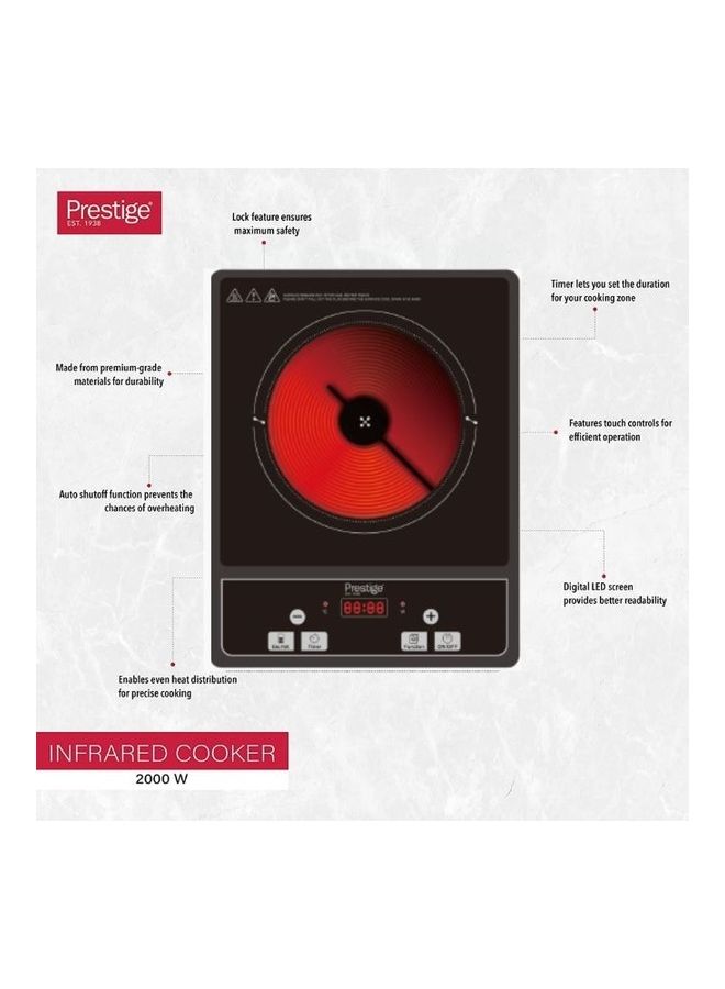 Prestige Infrared Electric Hot Plate Touch Control Cooker Electric 10 Temperature Level Stove For Cooking with High Quality Black Crystal Plate Glass Surface Compatible For All Cookware Pots ‎PR-81519 Black - Image 4