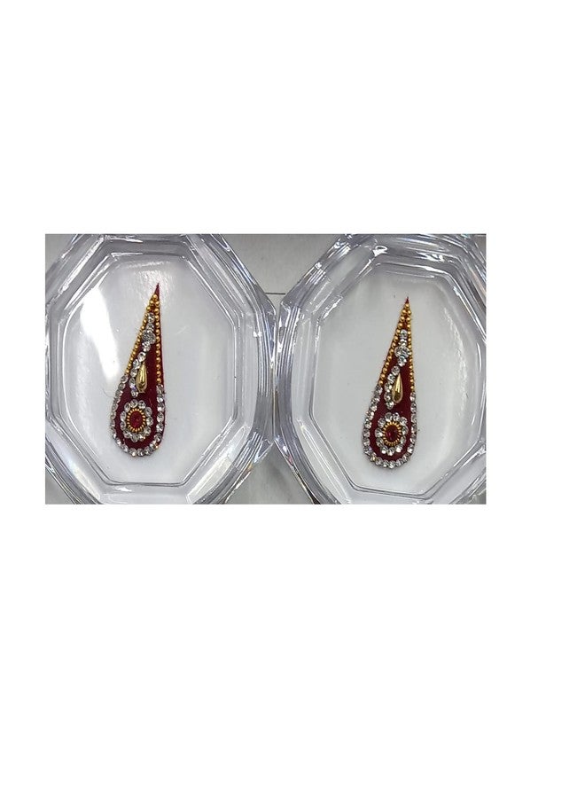 OJ Unique Stone Stud Bindi Long Bridal Dulhan Groom Bindi Rajasthani Marvadi Bindiya Traditional Look Tikka for Wedding Fancy Red Stone Bindi for Shagun -Size Pack of 2 Bindi