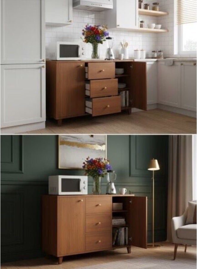 A modern, multifunctional coffee cabinet with 2 doors and 3 drawers, 100 x 30 x 80 cm - Image 3