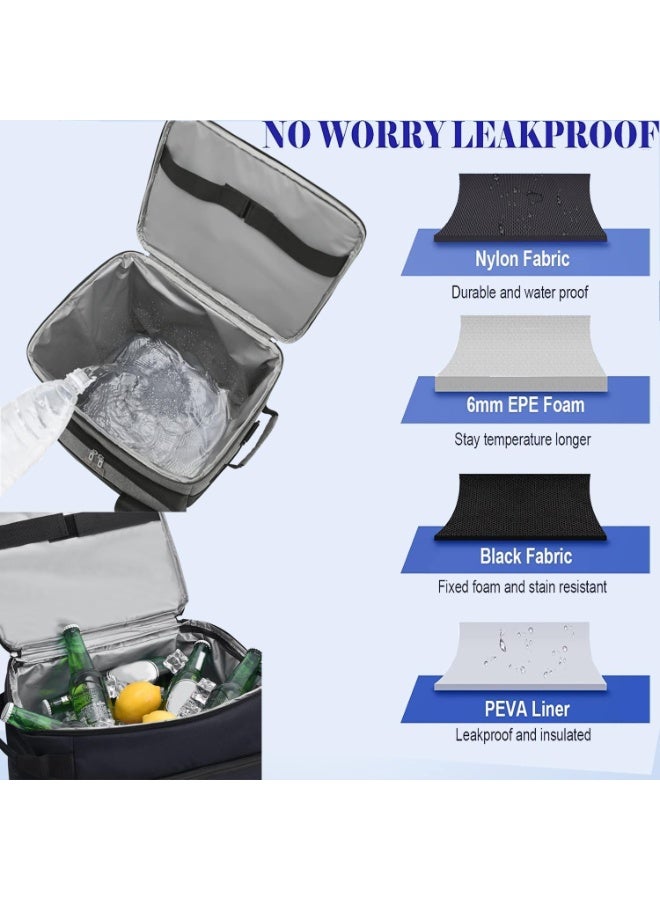 Chabeia 43 liter cooler bag with wheels and tie rods, durable insulated bag picnic bag foldable large freezer bag, lunch bag men's thermal bag cooler, black Cool bag - Image 3