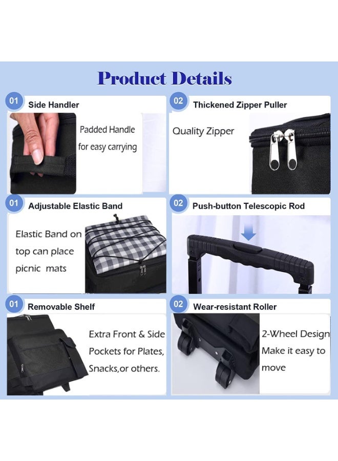 Chabeia 43 liter cooler bag with wheels and tie rods, durable insulated bag picnic bag foldable large freezer bag, lunch bag men's thermal bag cooler, black Cool bag - Image 4