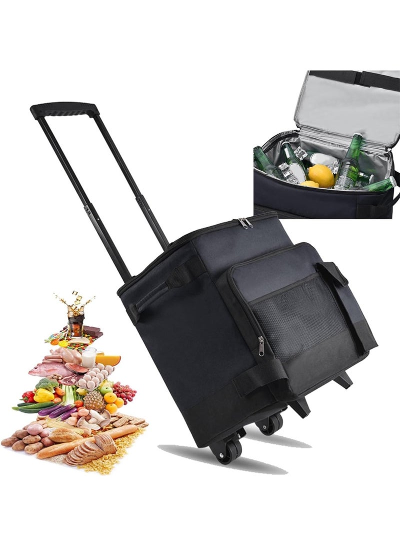 Chabeia 43 liter cooler bag with wheels and tie rods, durable insulated bag picnic bag foldable large freezer bag, lunch bag men's thermal bag cooler, black Cool bag - Image 1