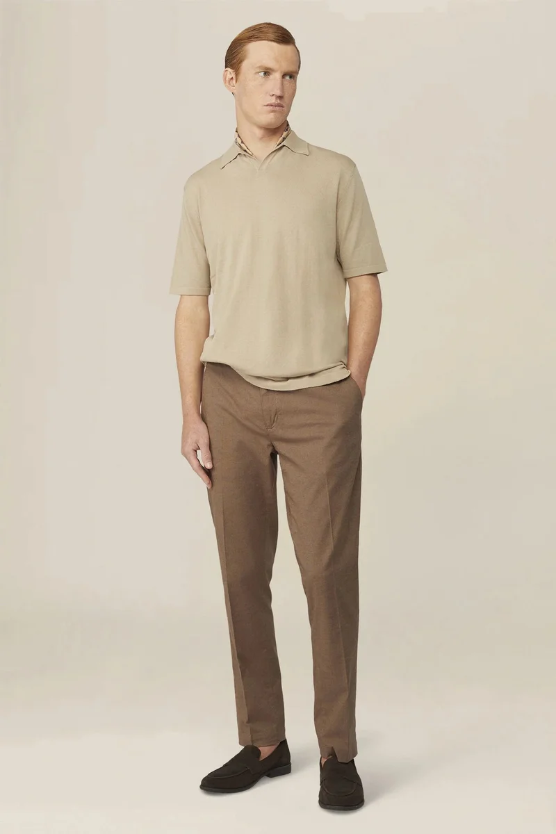 Doppelganger Beige Men's 100% cotton knit polo shirt with Derby collar - Sand for Men | Best Price UAE