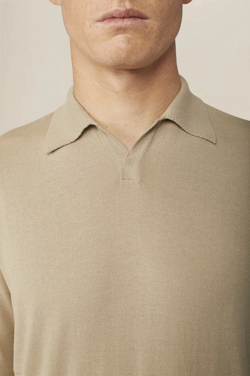 Doppelganger Beige Men's 100% cotton knit polo shirt with Derby collar - Sand for Men | Best Price UAE