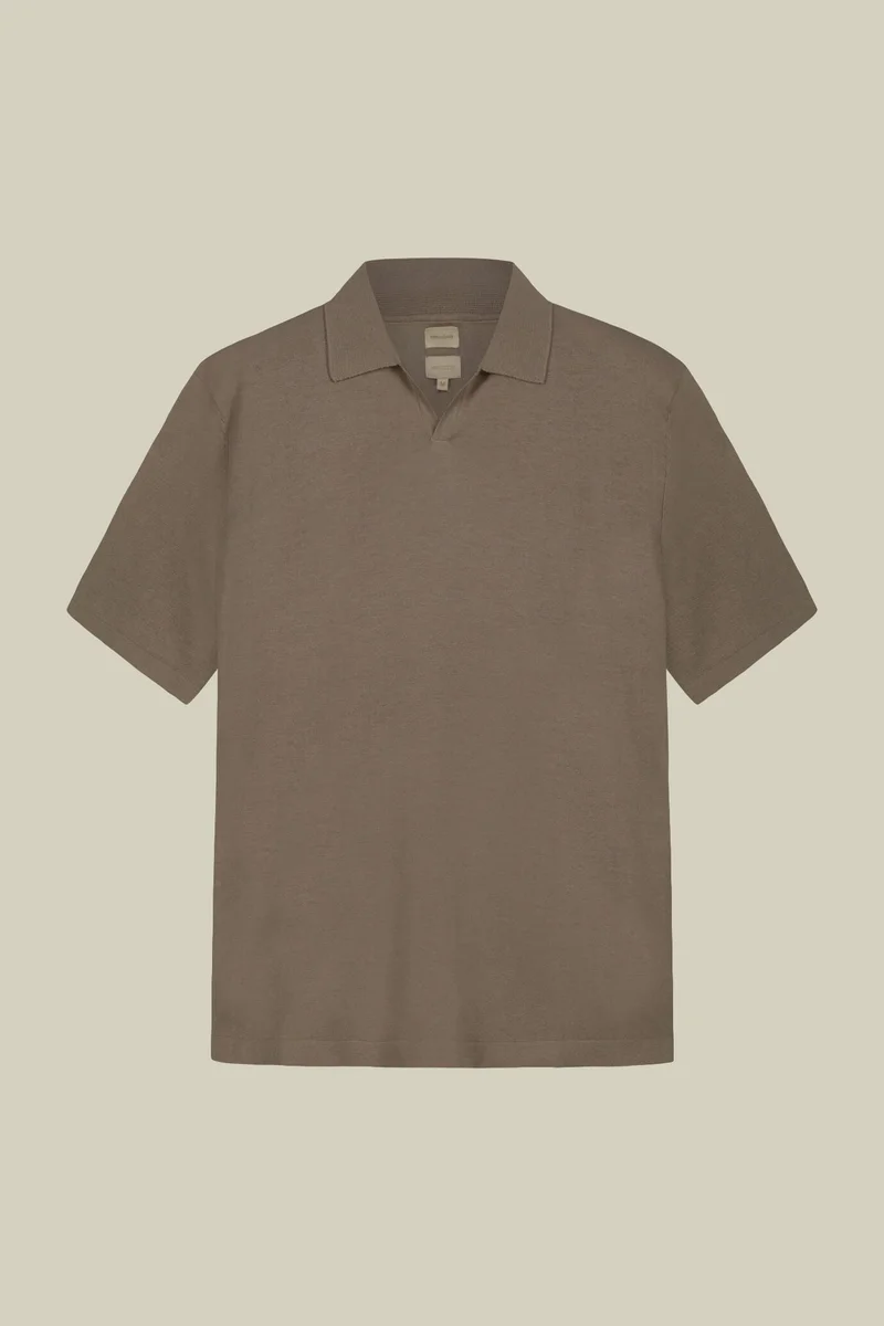 Doppelganger Beige Men's 100% cotton knit polo shirt with Derby collar - Sand for Men | Best Price UAE