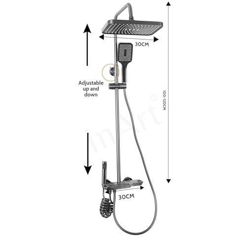 InArt Wall Mixer Shower Panel: SS304 Stainless Steel, Thermostatic, Multi-Mode Rainfall & Waterfall, Gun Grey Finish, Easy Install, Complete Set (Gun Grey 1) - Image 3
