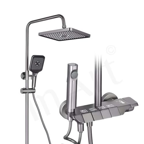 InArt Wall Mixer Shower Panel: SS304 Stainless Steel, Thermostatic, Multi-Mode Rainfall & Waterfall, Gun Grey Finish, Easy Install, Complete Set (Gun Grey 1) - Image 5