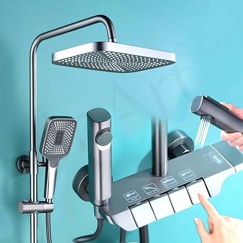 InArt Wall Mixer Shower Panel: SS304 Stainless Steel, Thermostatic, Multi-Mode Rainfall & Waterfall, Gun Grey Finish, Easy Install, Complete Set (Gun Grey 1) - Image 1