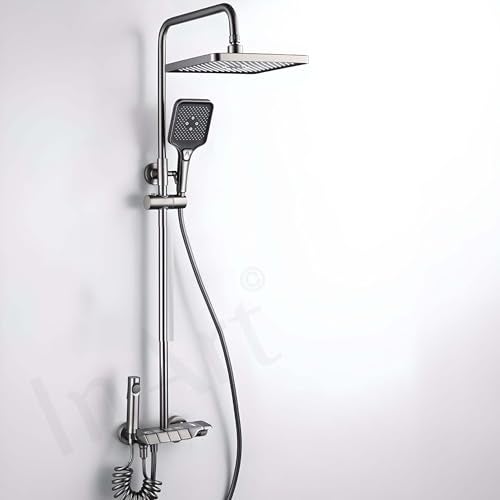 InArt Wall Mixer Shower Panel: SS304 Stainless Steel, Thermostatic, Multi-Mode Rainfall & Waterfall, Gun Grey Finish, Easy Install, Complete Set (Gun Grey 1) - Image 2