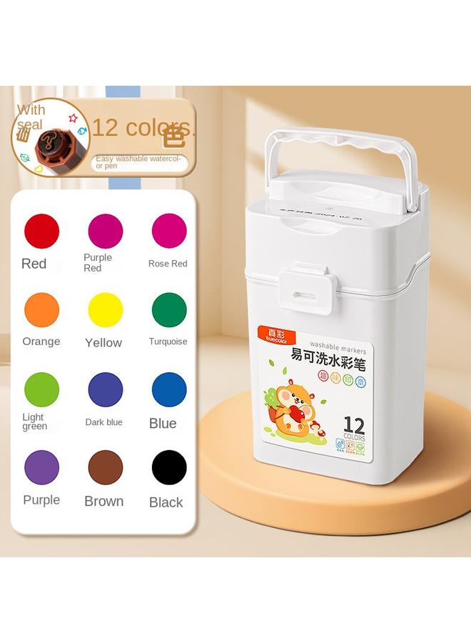Bluejw True Color Washable Seal Watercolor Pen 24 Color Brush Color Water Soluble Coloring Art Painting Brush For Children - Image 1