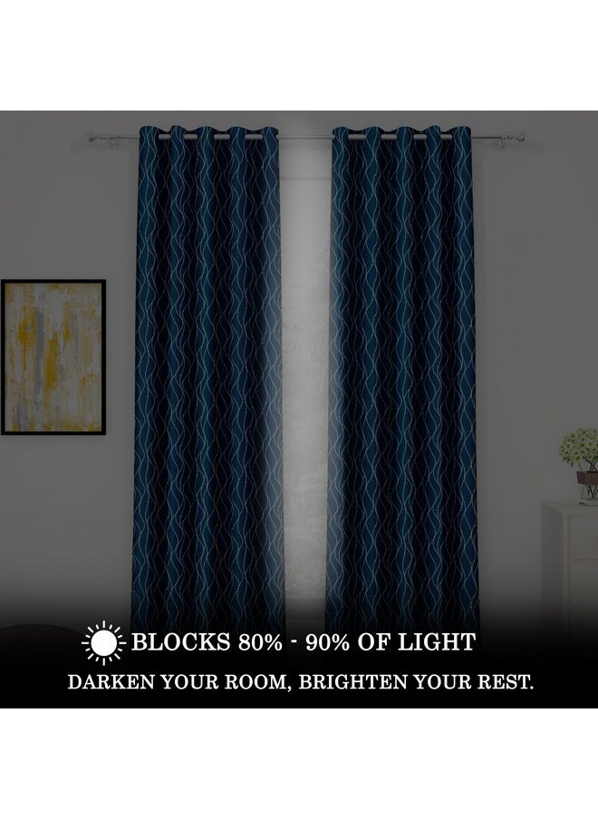 Story@Home Story@Home Blackout Windows Curtains 5 Feet Set of 4 | Curvy Line Dot Design | Thermal Insulated Curtains | Room Darkening | Curtains for Living Room | (118 x 152 cm, Blue) | Perfect for Home Decor  - Image 3