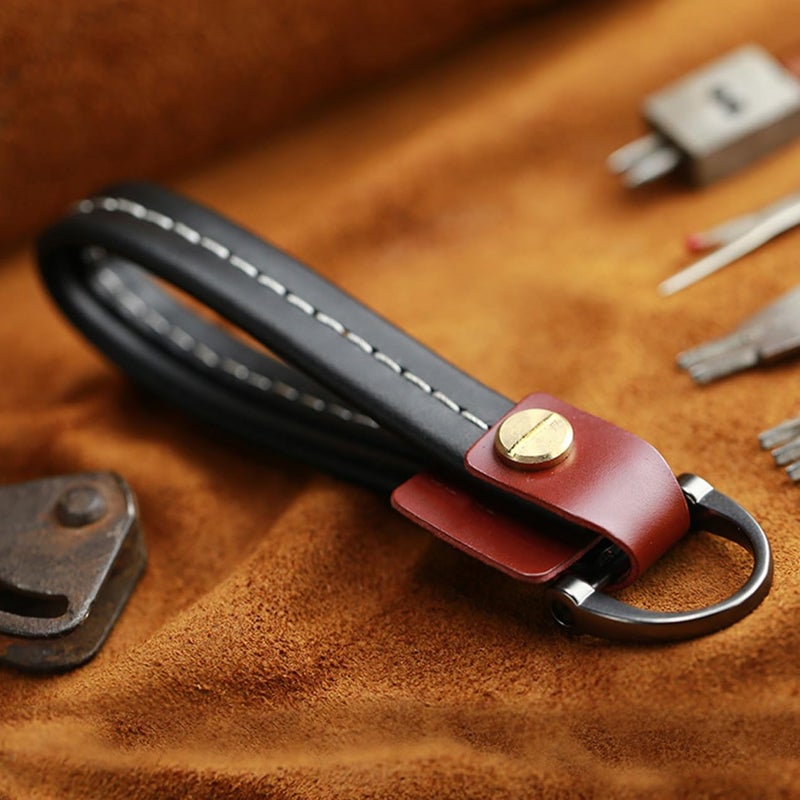 Creative Black Leather Car Keychain Simple Chic Keyring for Men and Women Stylish Car Keys Holder Accessory - Image 4