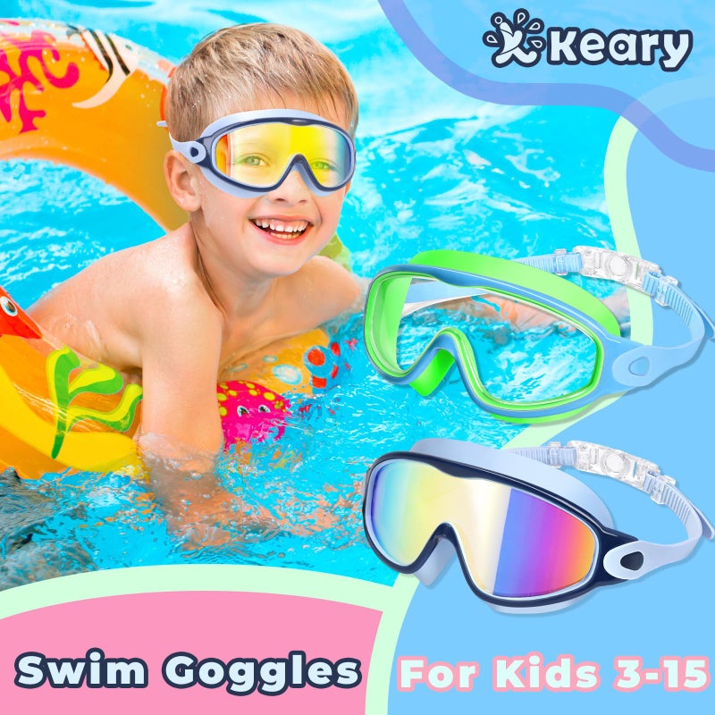 Keary 2 Pack Swim Goggles for Kids 6-14 8-14 Kids Swimming Goggles Age 3-15 4-7 4-16 8-12 for Boys Girl Youth Toddler Children Pool Water Goggle Anti Fog UV Protection Clear Wide View Waterproof - Image 2
