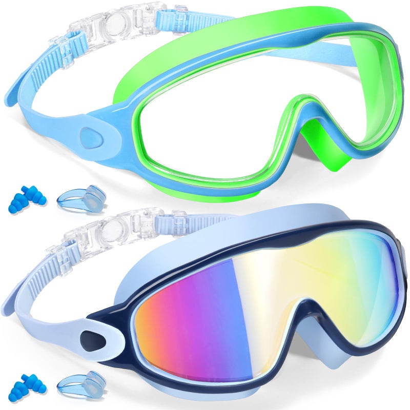 Keary 2 Pack Swim Goggles for Kids 6-14 8-14 Kids Swimming Goggles Age 3-15 4-7 4-16 8-12 for Boys Girl Youth Toddler Children Pool Water Goggle Anti Fog UV Protection Clear Wide View Waterproof - Image 1