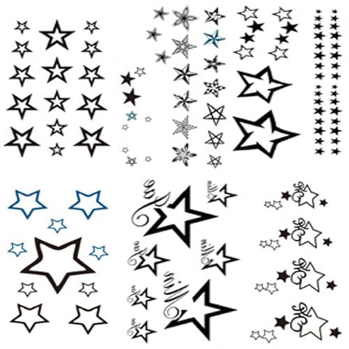 Yesallwas Cute Black Moon Sky Stars Temporary Tattoo for Women Body 6 sheet Art Fake Tattoo Stickers - Image 1