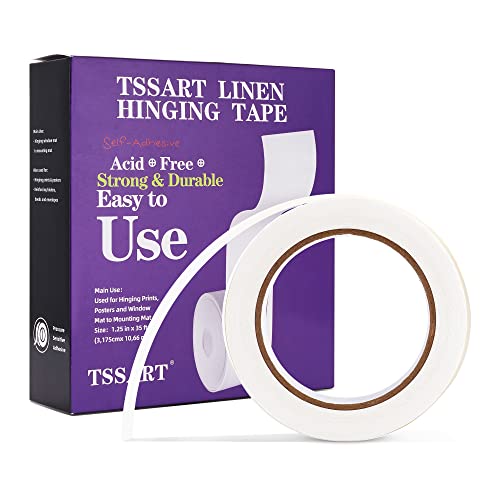 TSSART Linen Hinging Tape - Self-Adhesive Hinging Tape for Prints Matte Frames, Artwork Matting - Acid Free 1.25inch x 35ft - Image 1
