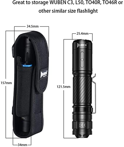 WUBEN Flashlight Holster LED Tactical Flash Light Nylon Pouch Holder Belt Adjustable Heavy Duty Carry Case 55x12 Flashlight not Included - Image 3