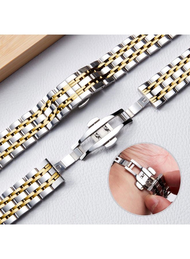 Binlun Stainless Steel Watch Strap 12mm-24mm Compatible with Samsung Galaxy Watch 6/5/4/3 Designed for Garmin Metal Watch Bands for Men/Women (Silver-Gold, 16mm) - Image 2