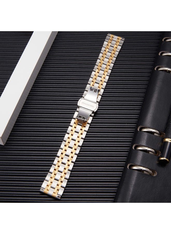 Binlun Stainless Steel Watch Strap 12mm-24mm Compatible with Samsung Galaxy Watch 6/5/4/3 Designed for Garmin Metal Watch Bands for Men/Women (Silver-Gold, 16mm) - Image 3